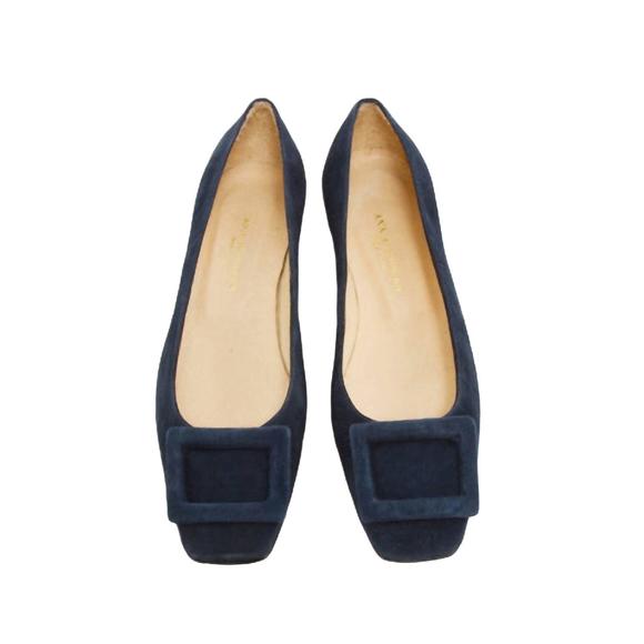 NEW ANN MASHBURN women's suede buckle shoe in navy - Picture 2 of 2
